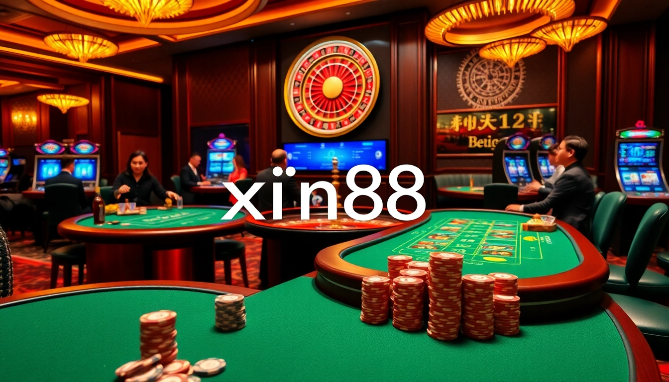 XIN88 players engaging at a vibrant casino table, experiencing thrilling gameplay and excitement.
