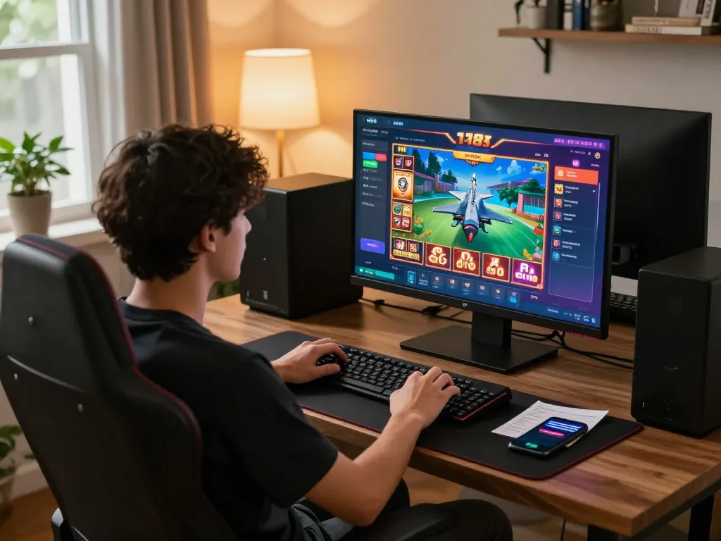 Engaging in the f168 game at home, showcasing an interactive online casino environment with vibrant graphics.