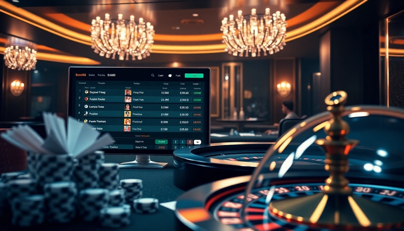 Bets placed on bong99's online platform with vibrant poker chips and gaming elements.