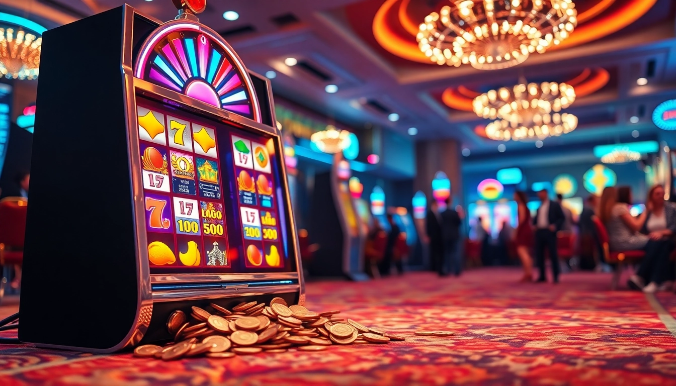 เล่นสล็อตออนไลน์ บนเครื่องเกมคาสิโนที่มีสีสันสดใสและแสงแวววาว