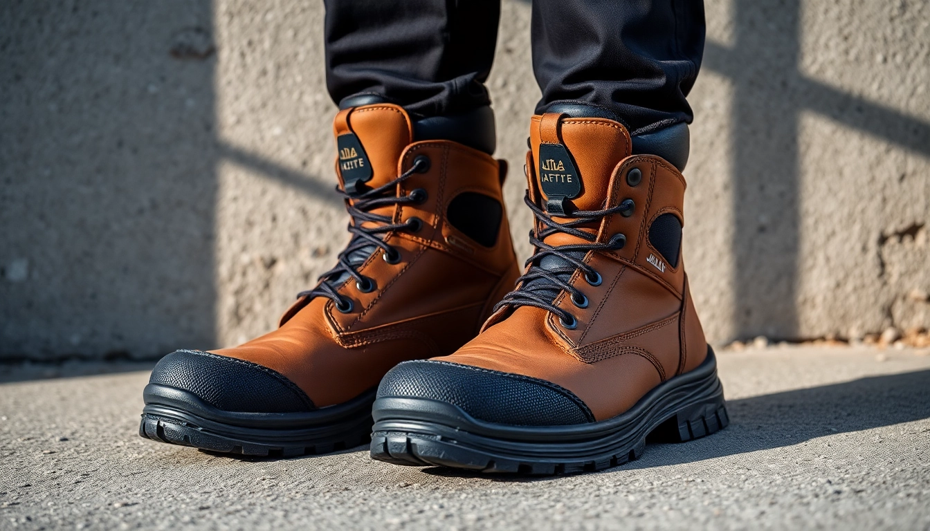 Jallatte sicherheitsschuhe zeigen Haltbarkeit und Sicherheitsmerkmale auf einer Baustelle.