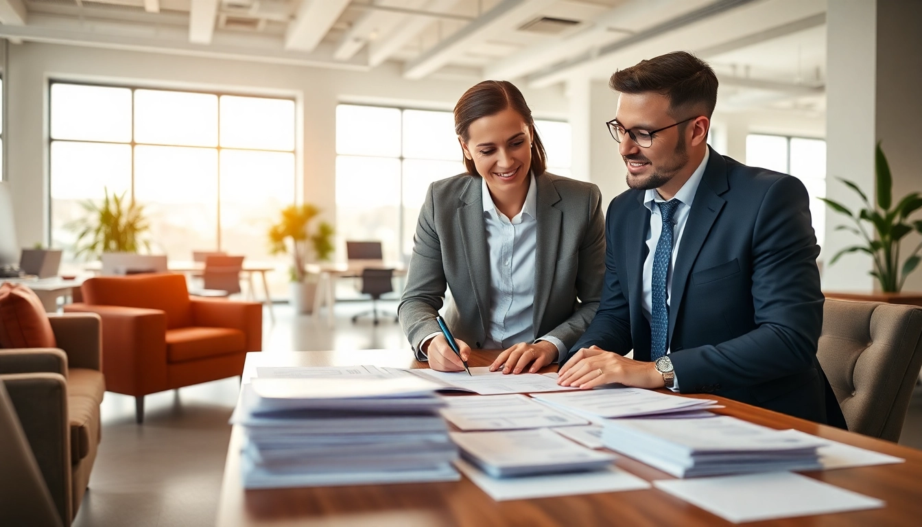 Headhunter Ingenieure besprechen Bewerbungen in einem modernen Büro über einem Tisch mit Lebensläufen.