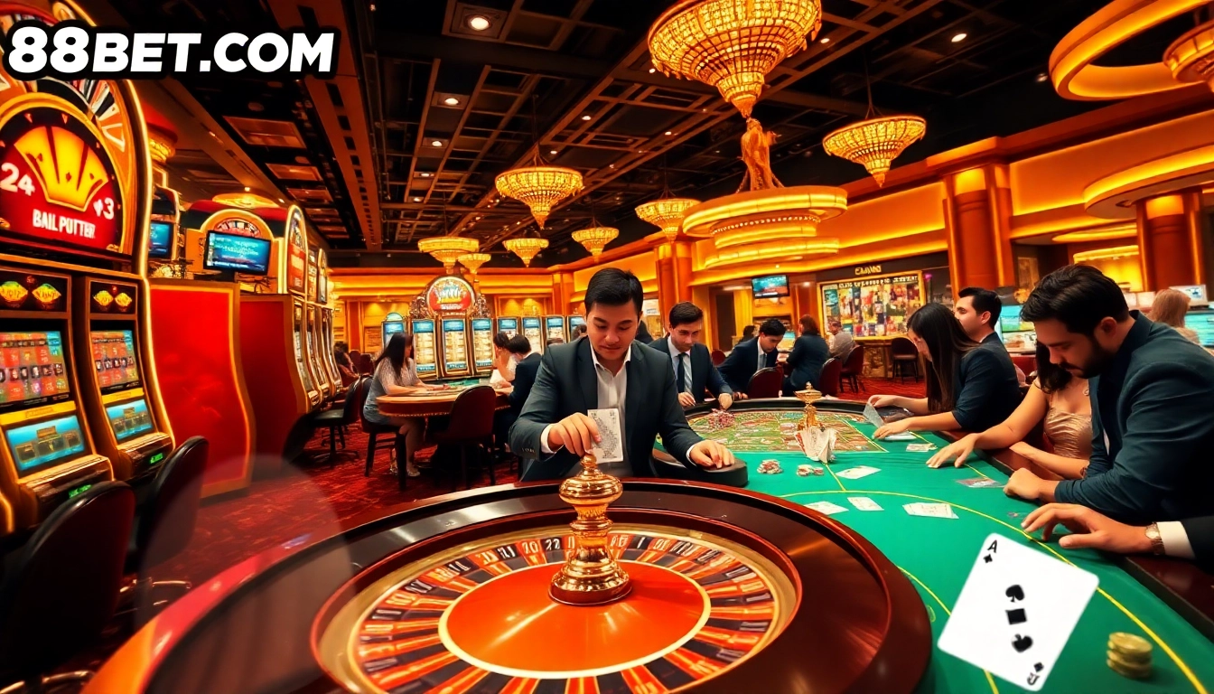 Excited players gaming on roulette and slots at F8BET.COM casino.