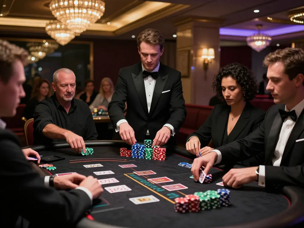 Các người chơi blackjack của LUCK8 đang tham gia vào một trận đấu đầy kịch tính tại bàn casino cao cấp