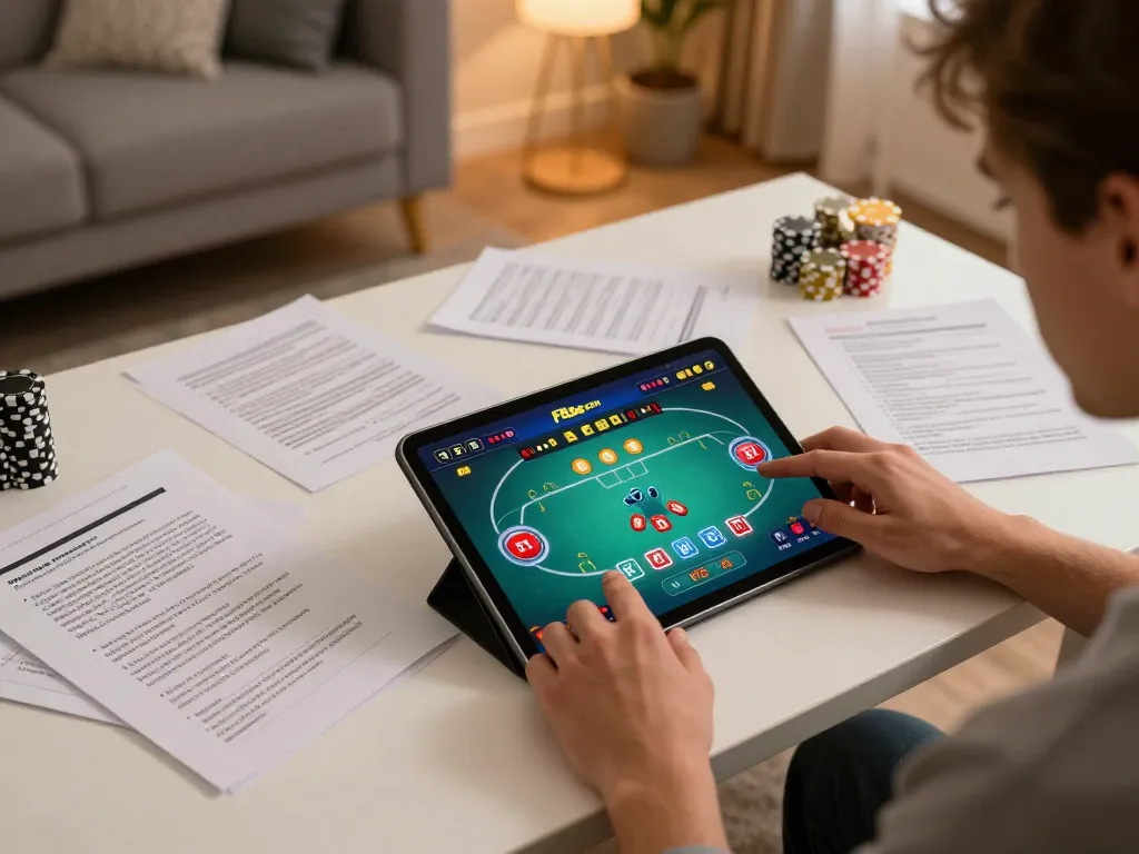 Engaging gameplay on F8bet com through a tablet, showcasing responsible gambling strategies.
