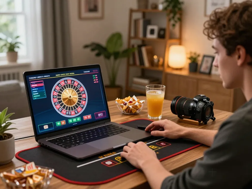 Player engaged in online gaming on rr88c with a live dealer roulette interface on screen.
