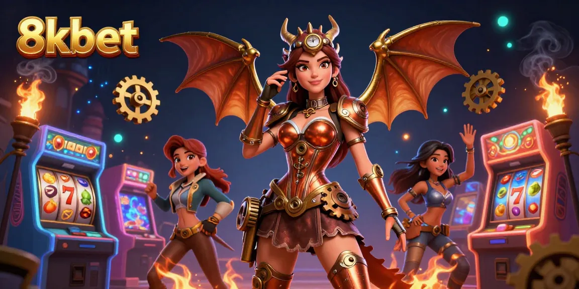 Experience thrilling gaming at 8kbet with vibrant illustrations of slot games and dynamic visuals.
