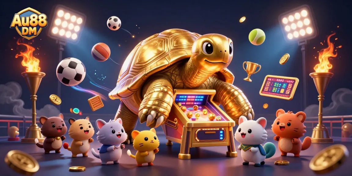 Excite players with Au88 DM featuring animated golden tortoise pinball and dynamic sports balls.